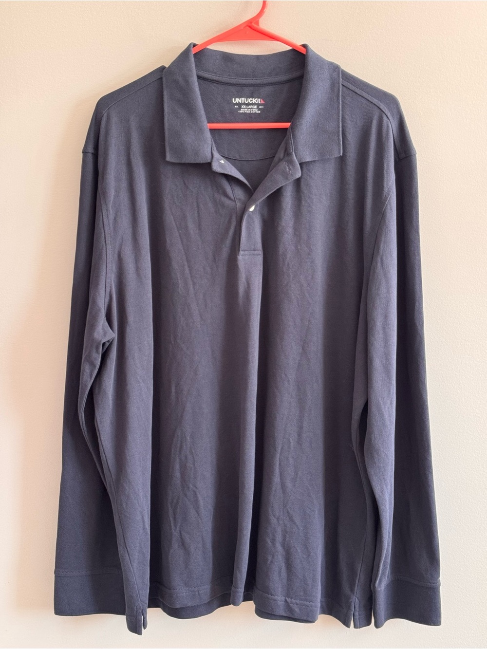UNTUCKit Men's XXL Navy Pima Cotton Long Sleeve Polo Shirt Peru